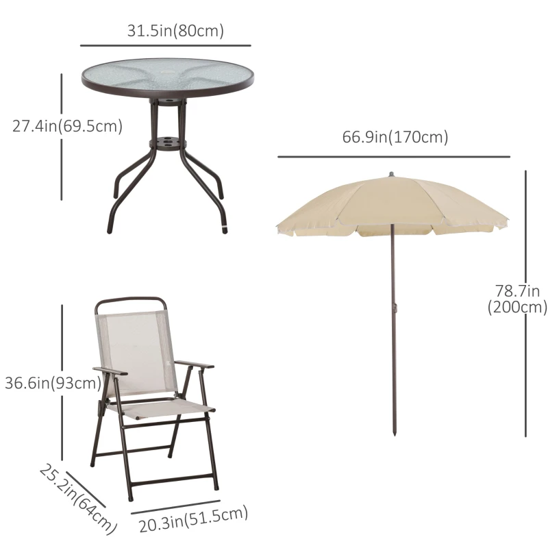 Outsunny 6 Pieces Outdoor Dining Set for 4 with Umbrella Patio Outdoor Furniture Set with Round Table 4 Folding Chairs Cream