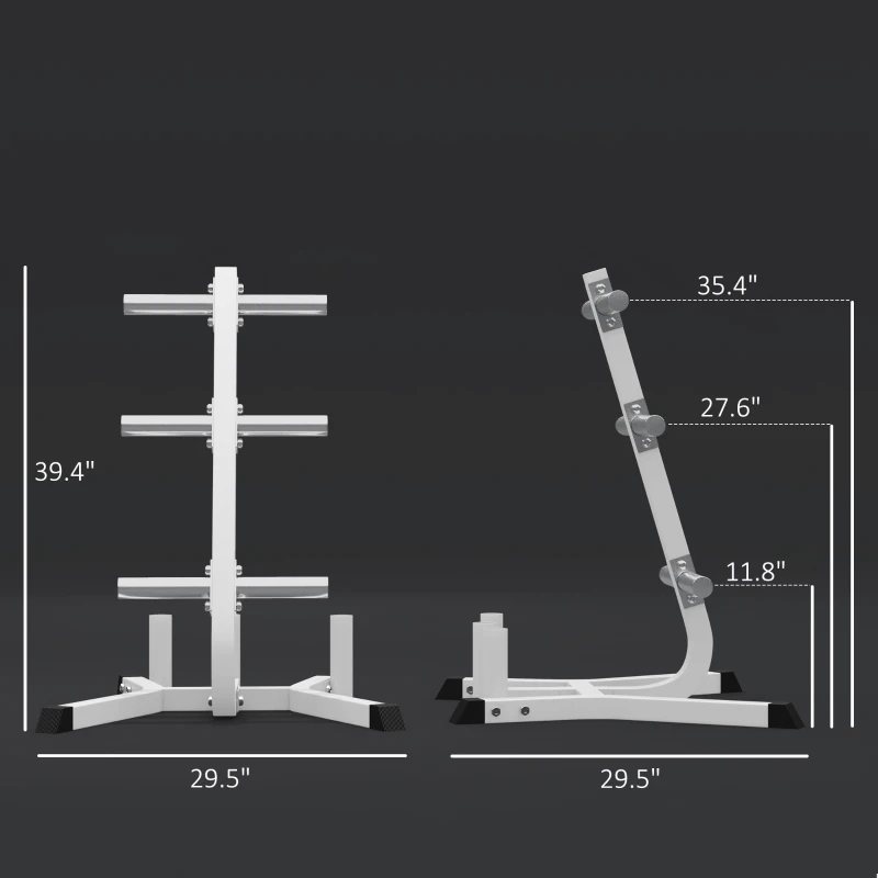 Soozier 2-Inch Weight Plate Rack with Barbell Bar Holders, Olympic Weight Tree, 660 lbs. Capacity, White