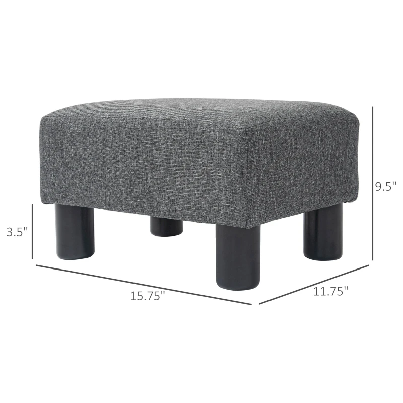 HOMCOM Small Ottoman Foot Rest, Foot Stool with Linen Fabric Upholstery and Plastic Legs, Cube Ottoman, Charcoal Gray