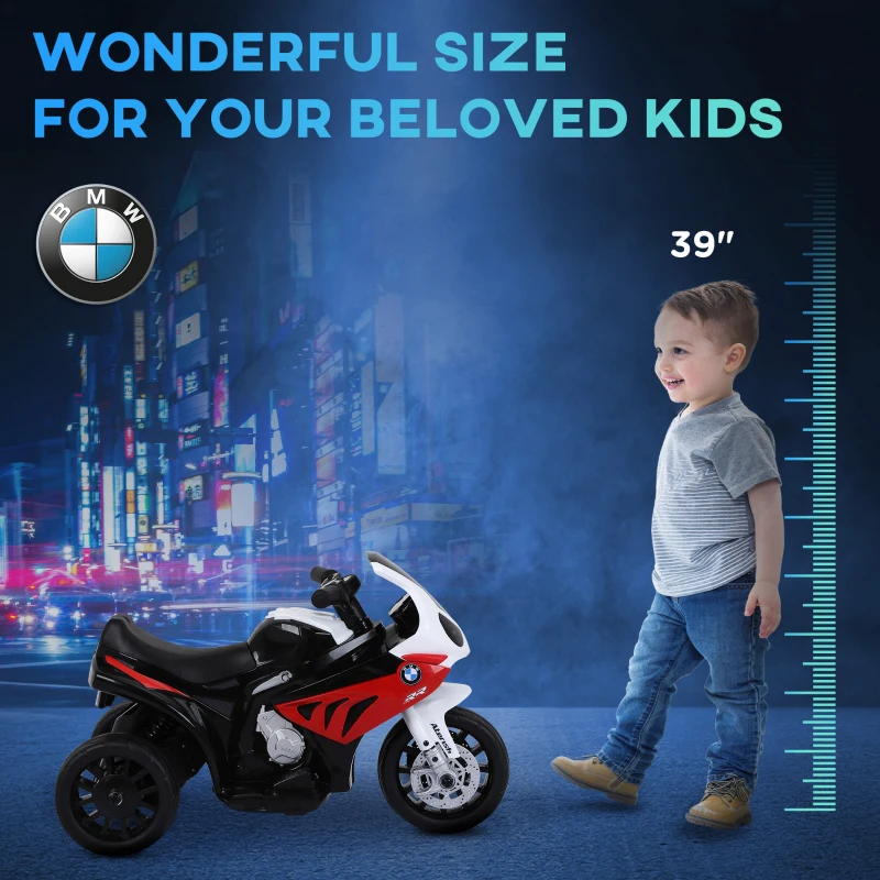 Aosom 6V 3 Wheeled Electric Motorcycle, Kids Motorcycle Licensed BMW with Headlight, Music, Red