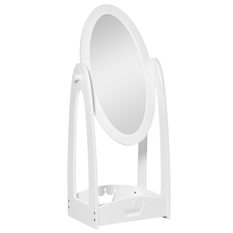 HOMCOM Free Standing Full Length Mirror, Child's Dressing Mirror with storage shelf, Children's White Bedroom Furniture 360° Rotation for 3- 8 Years Old, 15.75"L x 11.75"W x 41"H