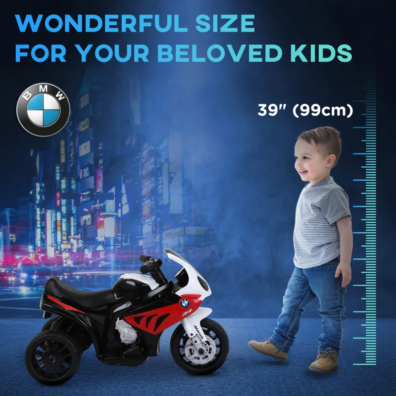 Aosom Kids Motorcycle, 6V Battery Powered Toddler Motorcycle with Headlight, Music, 3 Wheels Electric Motorcycle for Kids, Licensed BMW, Gift for Boys & Girls -Red