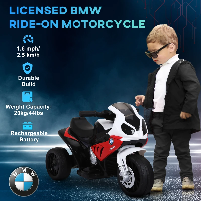 Aosom Kids Motorcycle, 6V Battery Powered Toddler Motorcycle with Headlight, Music, 3 Wheels Electric Motorcycle for Kids, Licensed BMW, Gift for Boys & Girls -Red
