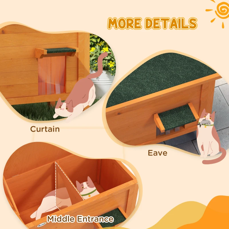 PawHut Outdoor Insulated Cat House with Asphalt Roof, Removable Floor, for Cats, Small Animals