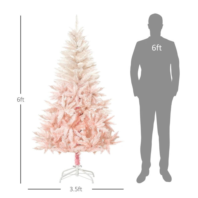 HOMCOM 6ft Unlit Spruce Artificial Christmas Tree with Realistic Branches and 800 Tips, Pink