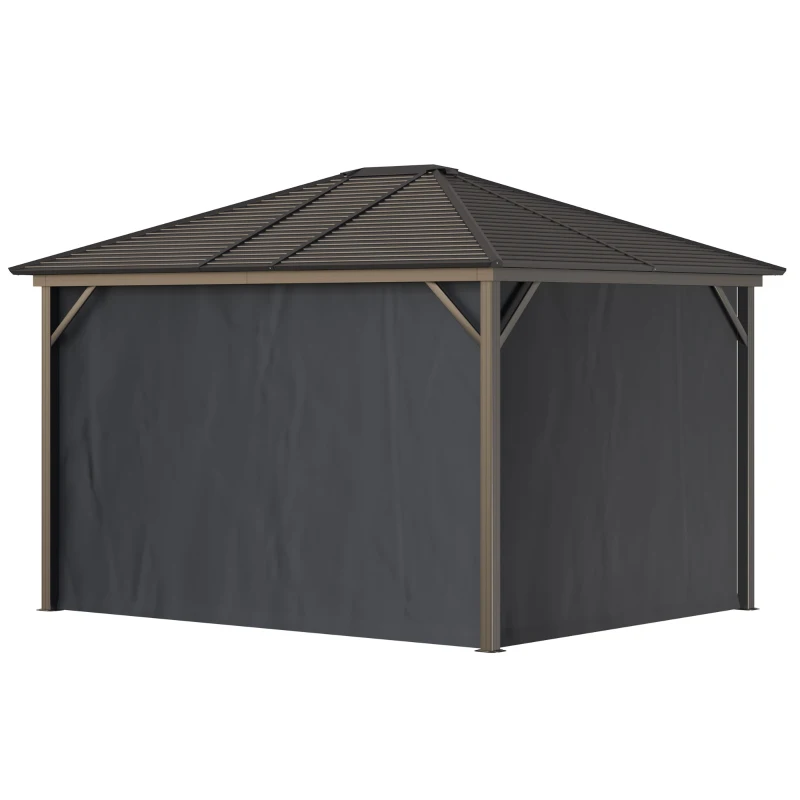 Outsunny 10'x12' Hardtop Gazebo with Mesh Curtains, Steel Slat Canopy, Outdoor Shelter for Patio, Garden, Dark Grey