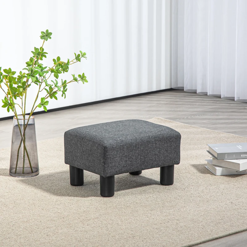 HOMCOM Small Ottoman Foot Rest, Foot Stool with Linen Fabric Upholstery and Plastic Legs, Cube Ottoman, Charcoal Gray