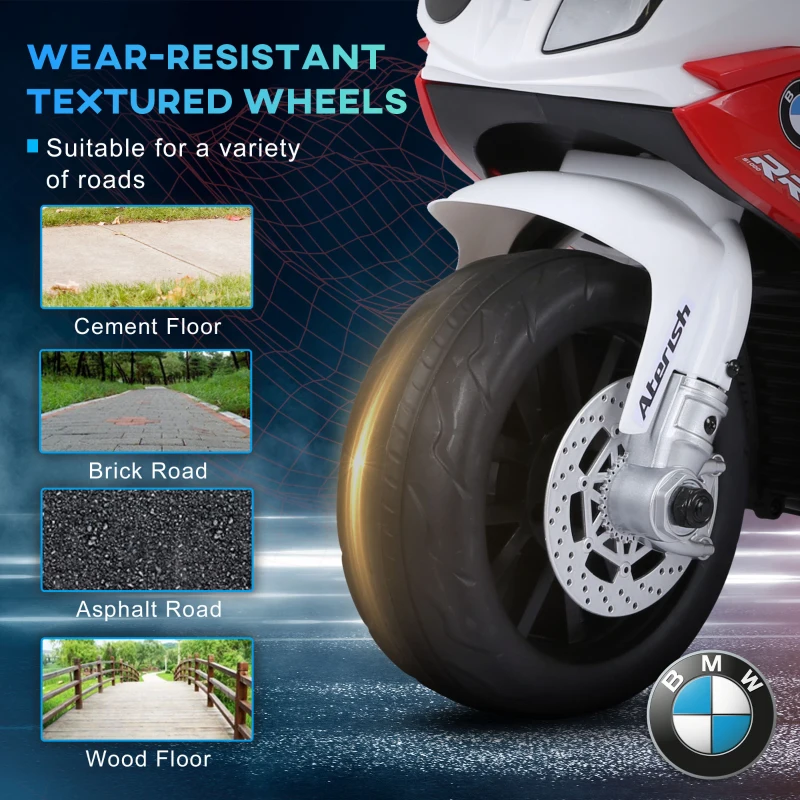 Aosom Kids Motorcycle, 6V Battery Powered Toddler Motorcycle with Headlight, Music, 3 Wheels Electric Motorcycle for Kids, Licensed BMW, Gift for Boys & Girls -Red