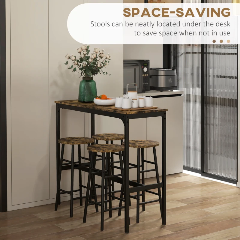 HOMCOM 5-Piece Counter Height Bar Table and Chairs, Dining Table and Chairs Set for 4, Pub Table and Chairs