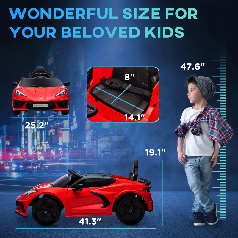 Qaba Chevrolet Corvette Licensed 12V Kids Electric Car with Parental Remote Control, Suspension System, Slow Start, Red