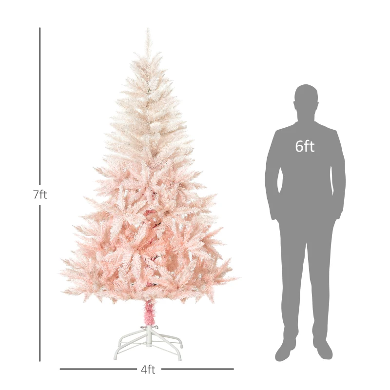 HOMCOM 7ft Unlit Spruce Artificial Christmas Tree with Realistic Branches and 1000 Tips, Pink