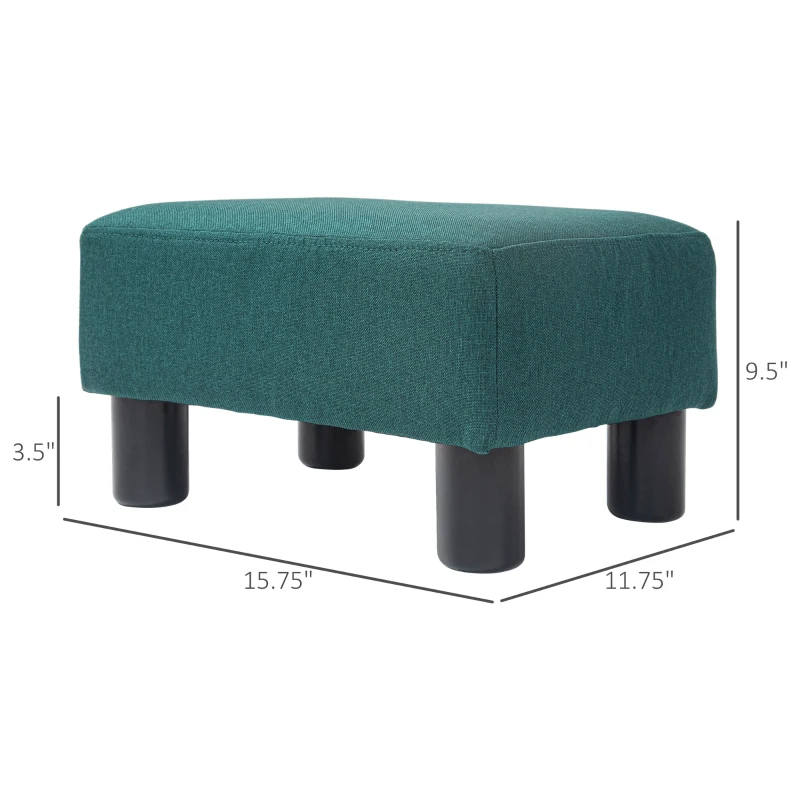 HOMCOM Small Ottoman Foot Rest, Foot Stool with Linen Fabric Upholstery and Plastic Legs, Cube Ottoman, Green