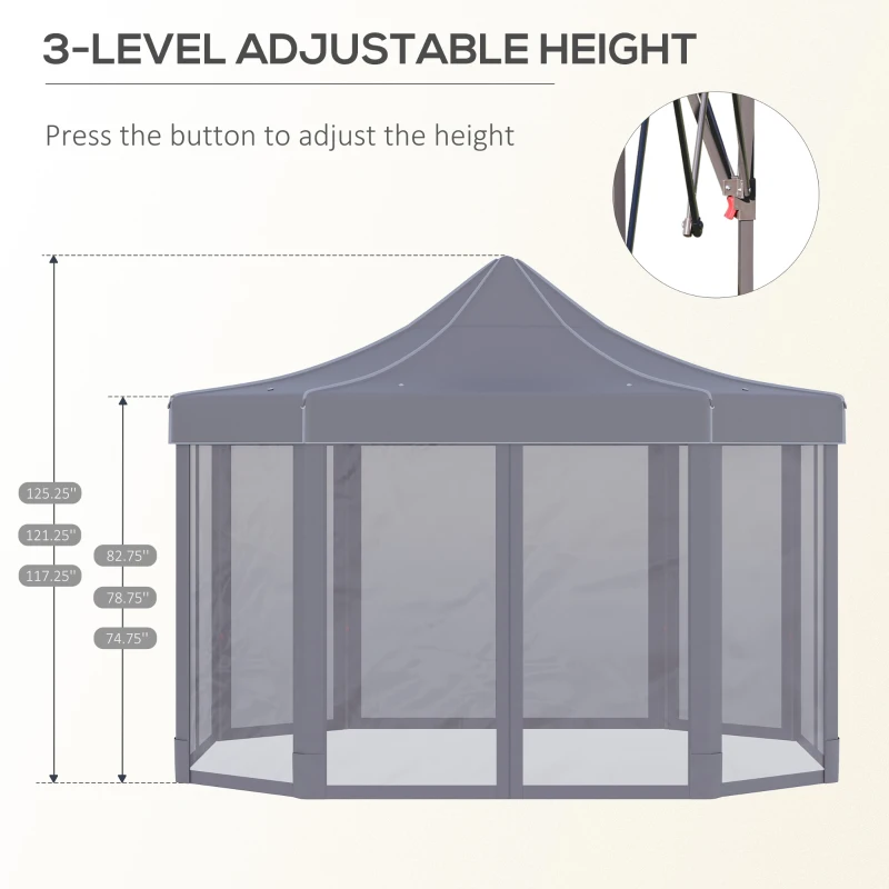 Outsunny 13' x 10' Pop Up Gazebo, Octagon Canopy Tent with Zippered Mesh Sidewalls, Weight Bags, Height Adjustable and Carrying Bag, Event Tent for Patio Garden Backyard, Grey