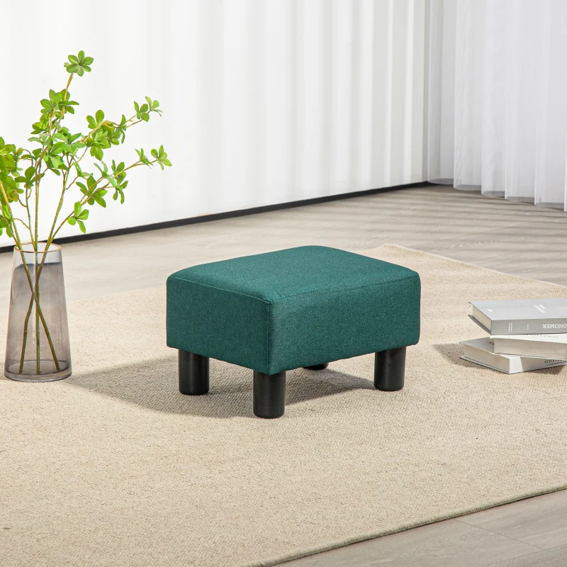 HOMCOM Small Ottoman Foot Rest, Foot Stool with Linen Fabric Upholstery and Plastic Legs, Cube Ottoman, Green