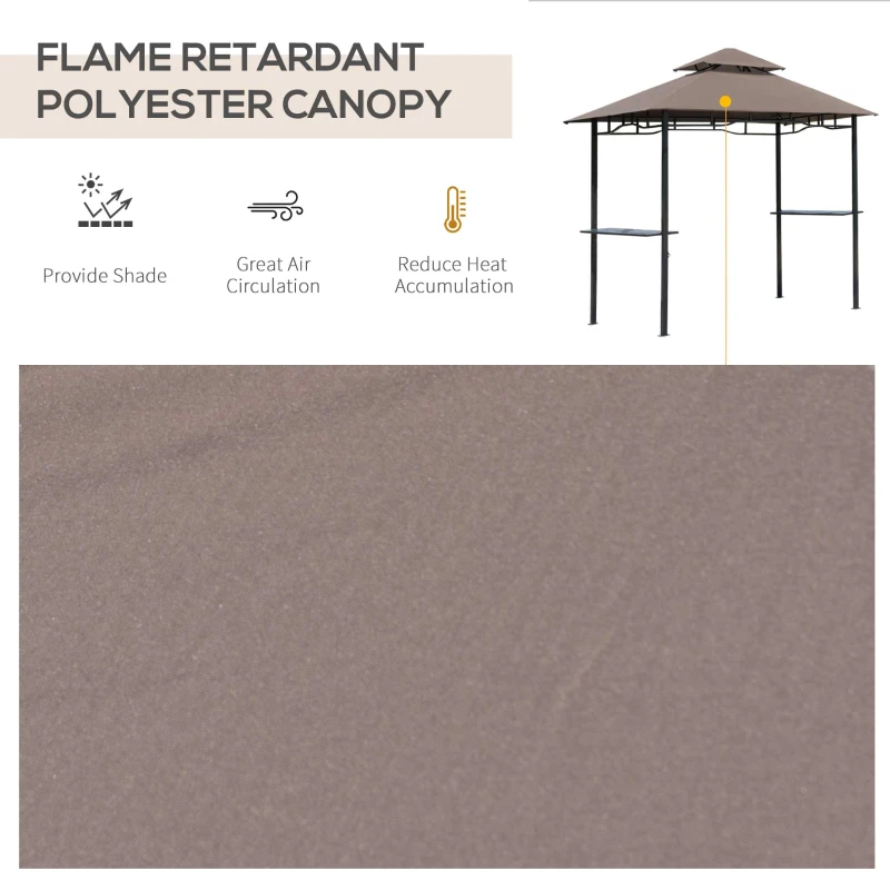Outsunny 8' x 5' Grill Gazebo with Double Roof, Outdoor BBQ Canopy Gazebo with 2 Side Shelves for Patio Yard Garden Coffee