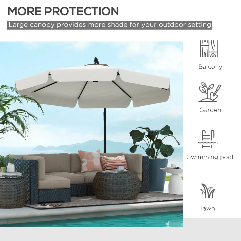Outsunny 11 FT Cantilever Patio Umbrella Offset Parasol with Cross Base and 8 Ribs for Garden, Cream White