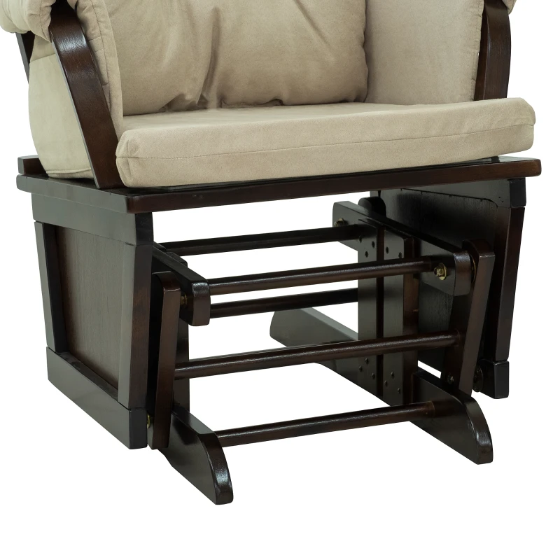 HOMCOM Nursery Glider Rocking Chair with Ottoman, Thick Padded Cushion Seating, Armrests and Wood Base, Cream White