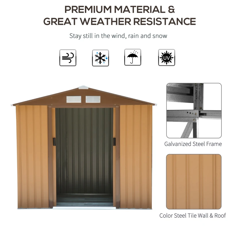 Outsunny 7'x4' Steel Garden Storage Shed, Outdoor Organizer with Spacious Room, Durable Metal, Brown - Perfect for Tools & Equipment