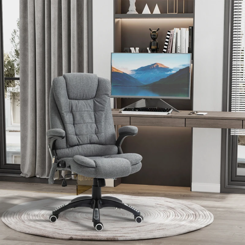 Vinsetto 6 Point Vibrating Massage Home Office Chair High Back Executive Chair with Reclining Back, Swivel Wheels, Grey