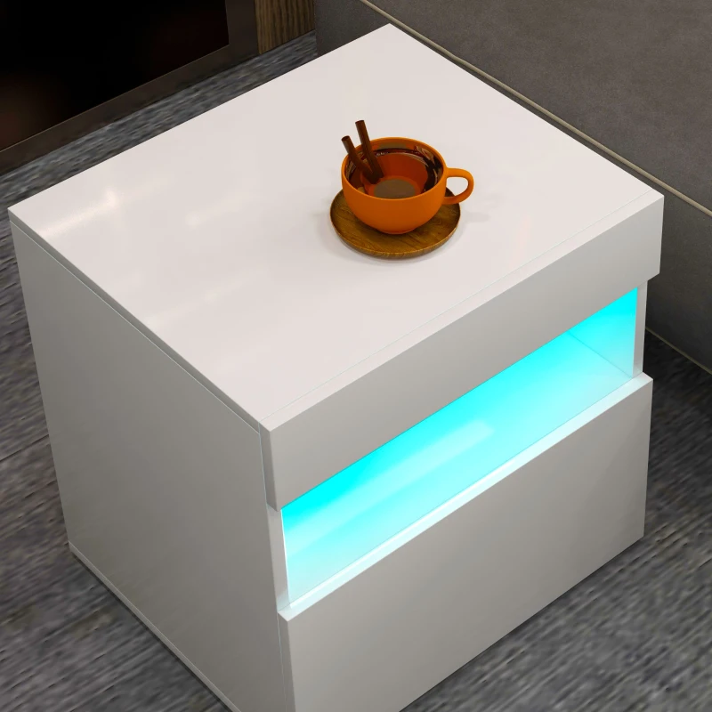 HOMCOM Nightstand with LED Lights, Small Bedside Table with Drawer and Open Shelf