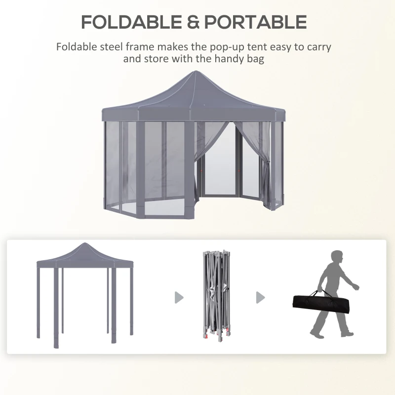 Outsunny 13' x 10' Pop Up Gazebo, Octagon Canopy Tent with Zippered Mesh Sidewalls, Weight Bags, Height Adjustable and Carrying Bag, Event Tent for Patio Garden Backyard, Grey