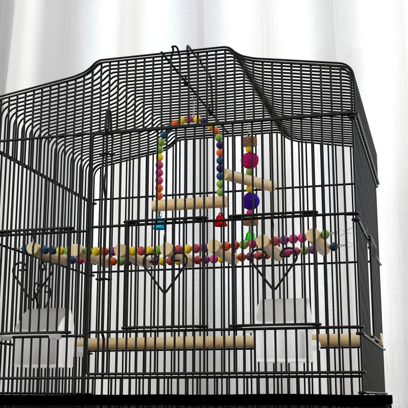 PawHut 36" Bird Cage with Accessories, Handle, Mesh Cover, Tray, Black