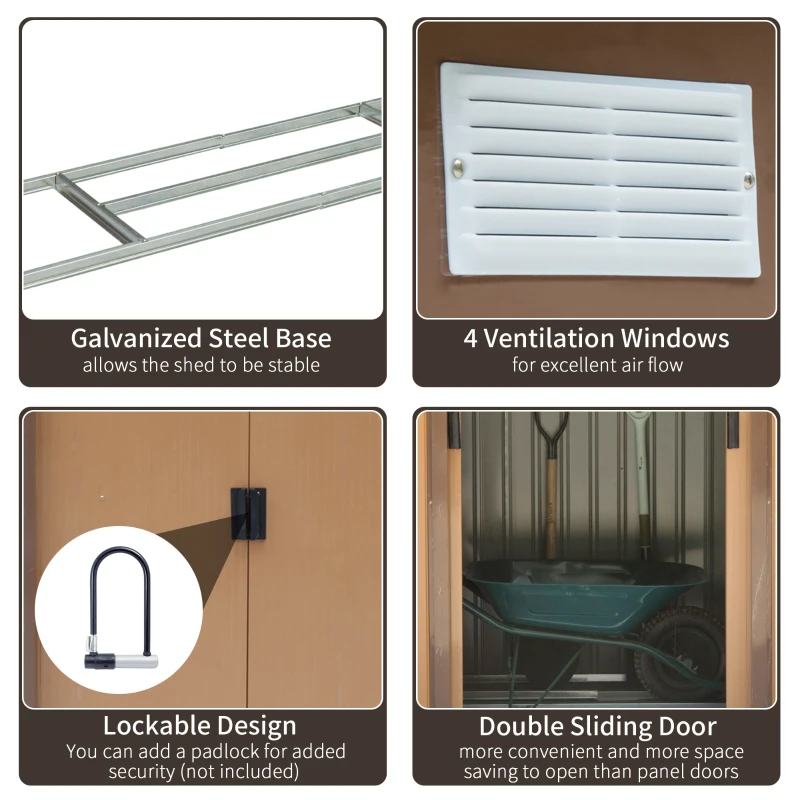 Outsunny 7'x4' Steel Garden Storage Shed, Outdoor Organizer with Spacious Room, Durable Metal, Brown - Perfect for Tools & Equipment