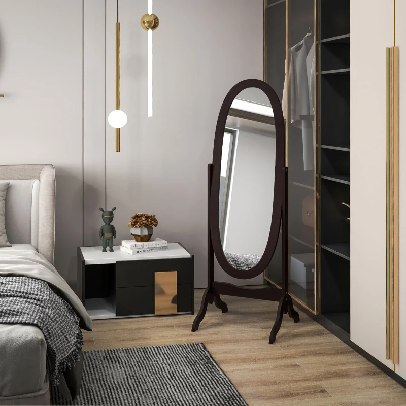 HOMCOM Floor Standing Mirror Full Length Mirror with Adjustable Angle Oval Frame for Dressing Room Bedroom Living Room Coffee