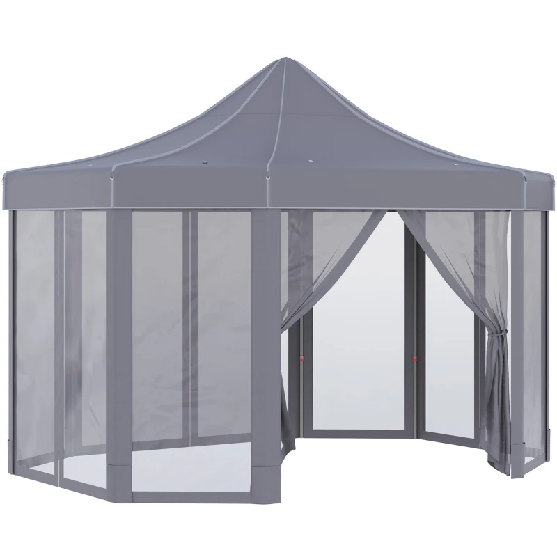 Outsunny 13' x 10' Pop Up Gazebo, Octagon Canopy Tent with Zippered Mesh Sidewalls, Weight Bags, Height Adjustable and Carrying Bag, Event Tent for Patio Garden Backyard, Grey