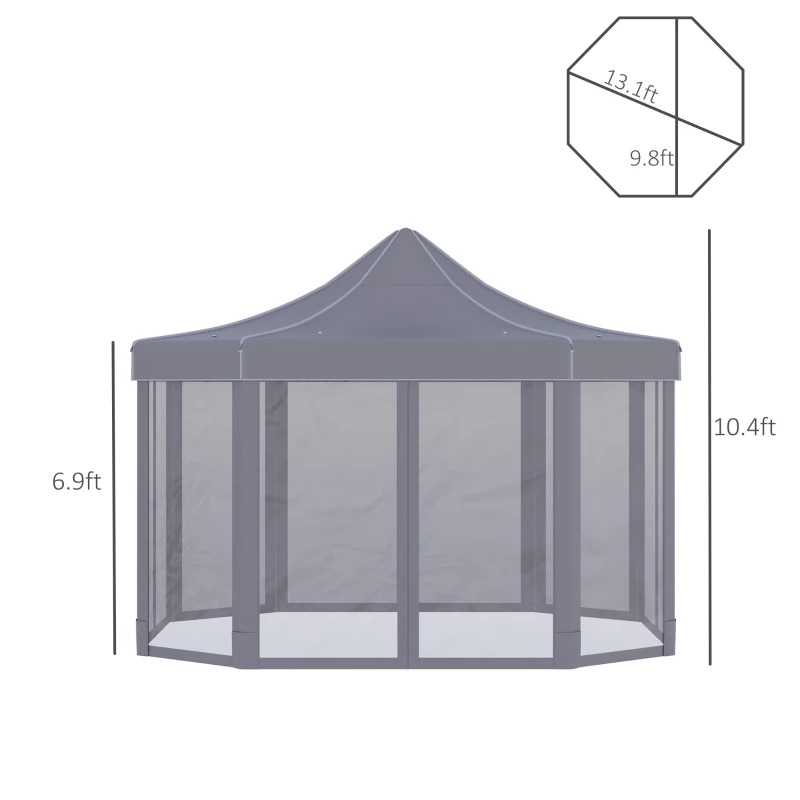 Outsunny 13' x 10' Pop Up Gazebo, Octagon Canopy Tent with Zippered Mesh Sidewalls, Weight Bags, Height Adjustable and Carrying Bag, Event Tent for Patio Garden Backyard, Grey