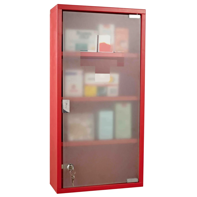 HOMCOM Wall Mount Medicine Cabinet Bathroom Cabinet with 4 Tier Shelves, Steel Frame and Glass Door, Lockable with 2 Keys