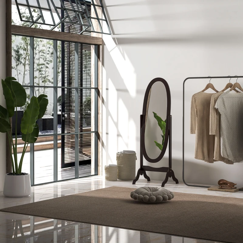 HOMCOM Floor Standing Mirror Full Length Mirror with Adjustable Angle Oval Frame for Dressing Room Bedroom Living Room Coffee