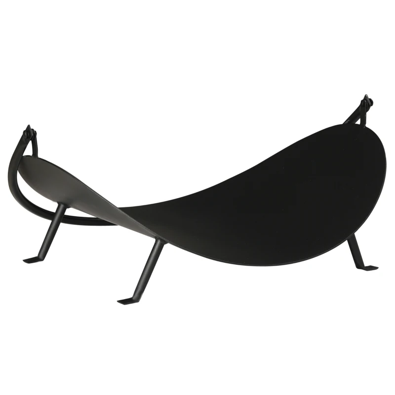 Outsunny 16" Firewood Log Rack Curved Fireplace Log Holder Wood Storage Basket Carrier with Flexible Handle, for Outdoor and Indoor Use, Black