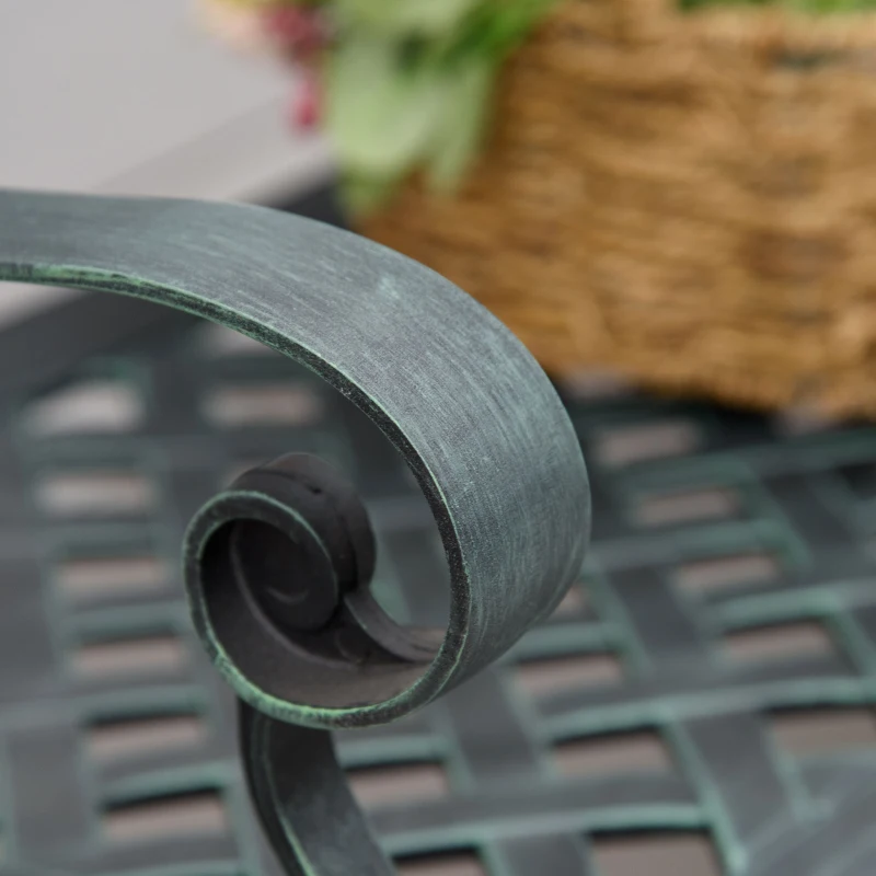 Outsunny Metal Garden Bench for Front Porch, Loveseat Like 2 Person, Armrests, Copper Color Cast Aluminum, Weaving Latticework Outdoor Furniture, Verdigris Green