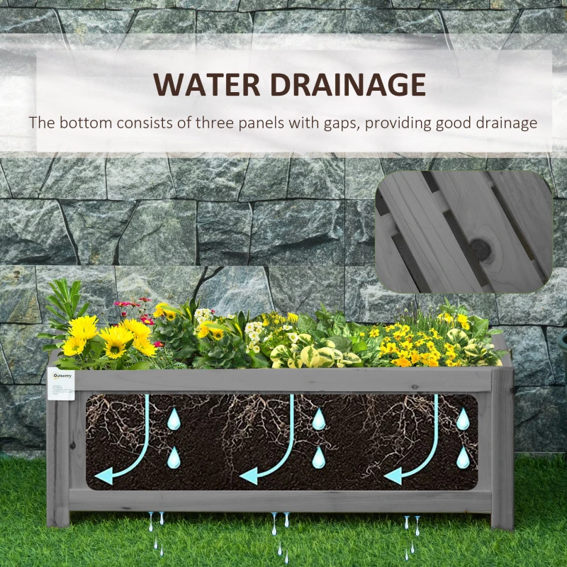 Outsunny Foldable Elevated Planter Box, Wooden Raised Garden Bed for Backyard, Patio to Grow Vegetables, Herbs, Flowers, Grey