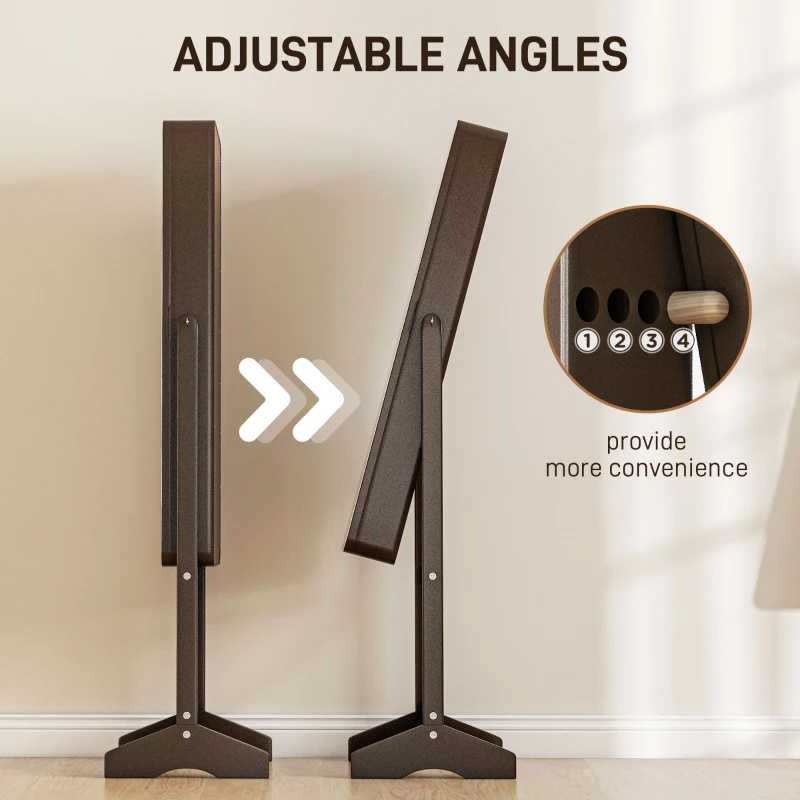 HOMCOM Standing Mirror Jewellery Cabinet, Jewellery Storage Cabinet with LED Lights and Angle Adjustable Full Length Mirror, Brown