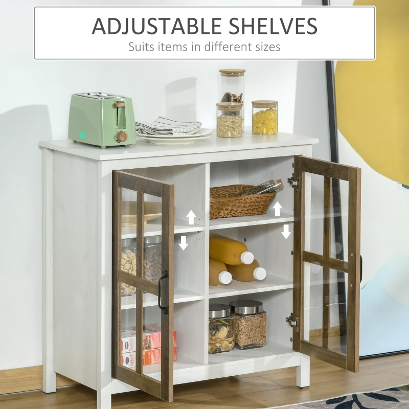 HOMCOM Sideboard Buffet Cabinet, Glass Door Kitchen Cabinet with Storage,  Accent Entryway Cabinet with Adjustable Shelf for Living Room, Distressed White