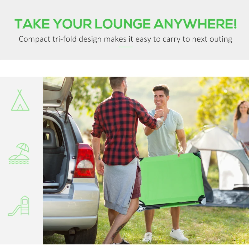 Outsunny Adjustable Outdoor Lounge Chair, Garden Folding Chaise Lounge with Face Hole Reclining Tanning Chair Seat, Folding Camping Beach Lounging Bed w/ Support Pillow, Green