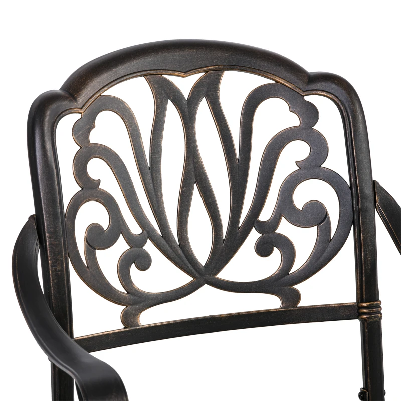 Outsunny 5 Pieces Outdoor Furniture Dining Set for 4, All-Weather Cast Aluminum Stackable Design Chairs and Round Patio Table with Umbrella Hole, for Backyard, Deck, Garden, Bronze