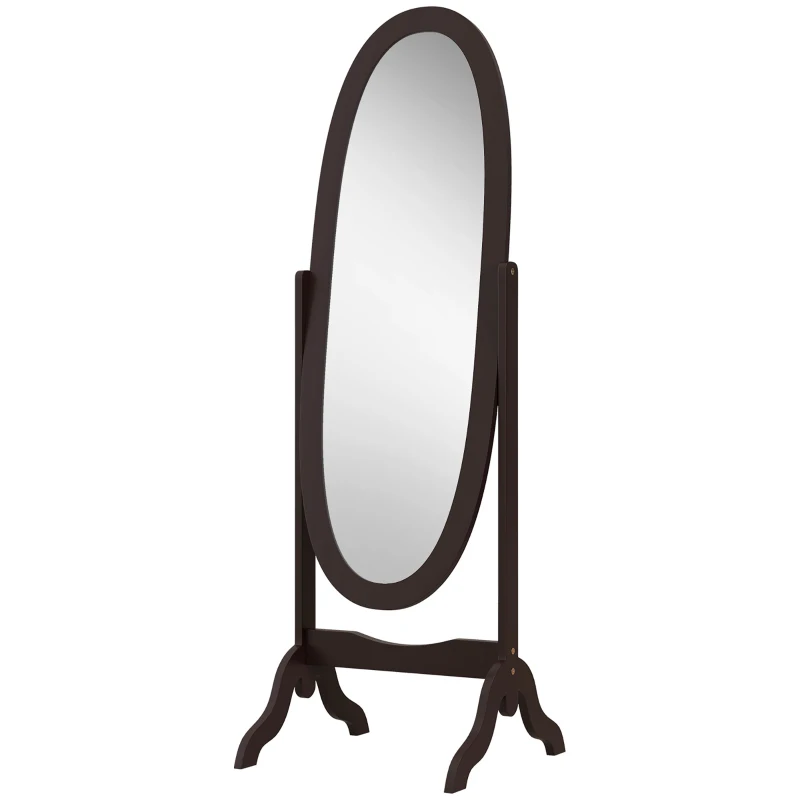 HOMCOM Floor Standing Mirror Full Length Mirror with Adjustable Angle Oval Frame for Dressing Room Bedroom Living Room Coffee