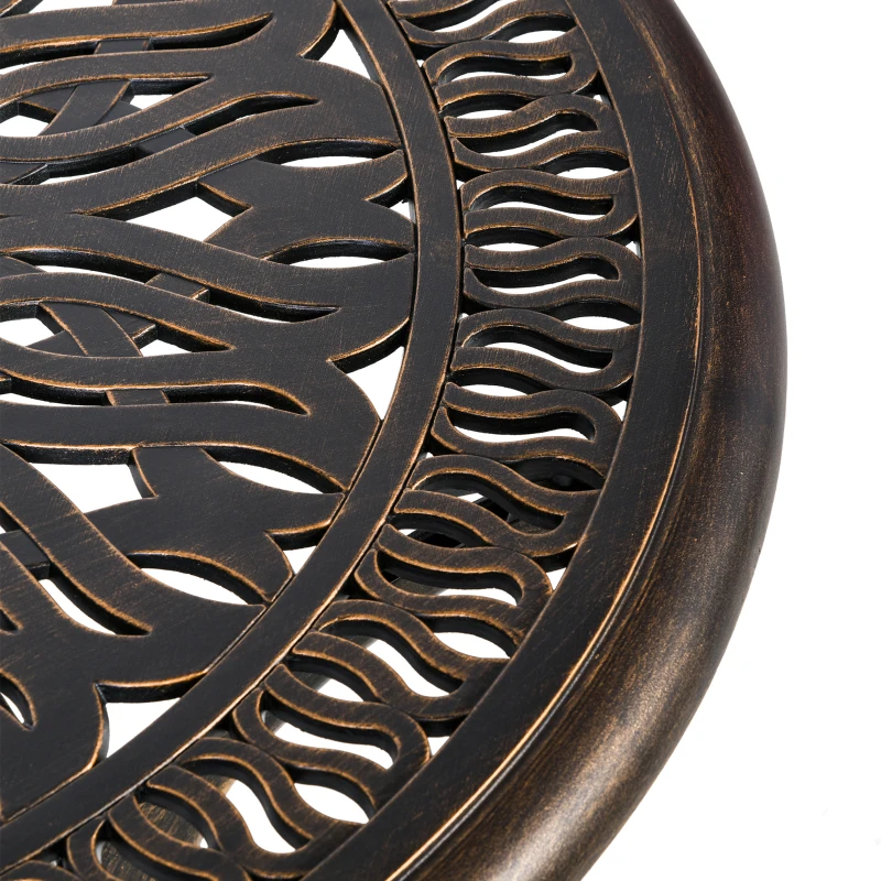 Outsunny 5 Pieces Outdoor Furniture Dining Set for 4, All-Weather Cast Aluminum Stackable Design Chairs and Round Patio Table with Umbrella Hole, for Backyard, Deck, Garden, Bronze