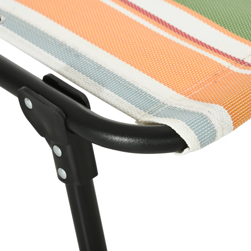 Outsunny Folding Chaise Lounge Pool Chair with 4-Position Reclining Back, Pillow, Breathable Mesh & Bungee Seat, Rainbow Striped