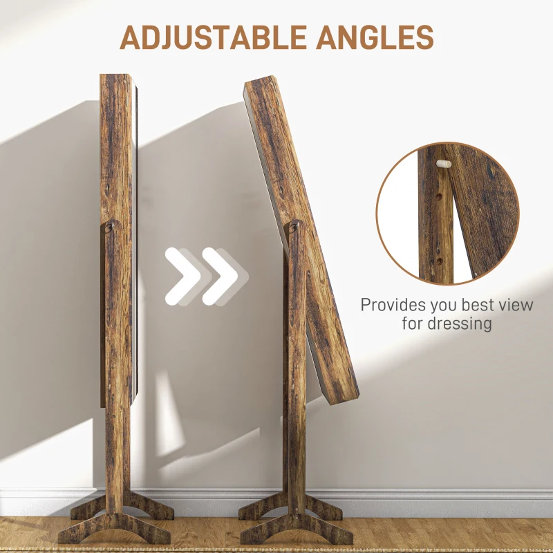 HOMCOM Lockable Mirror Jewelry Cabinet, Full-Length Mirror and Jewellery Storage with 3 Adjustable Angles, Rustic Brown