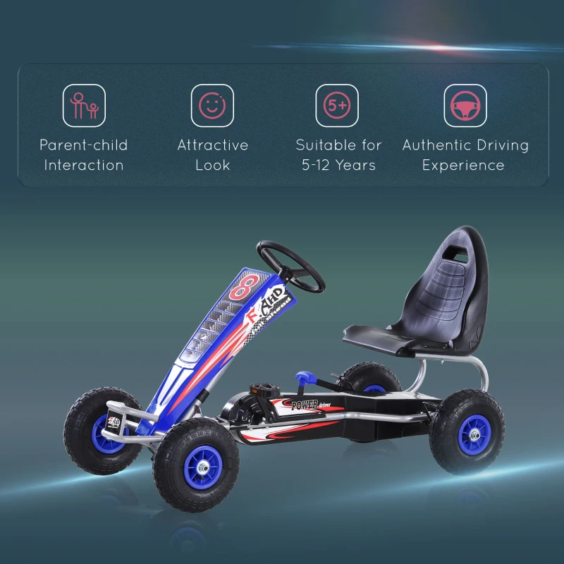 Aosom Pedal Go Kart Children Ride on Car  Racing Style with Adjustable Seat, Rubber Wheels, Handbrake, Clutch