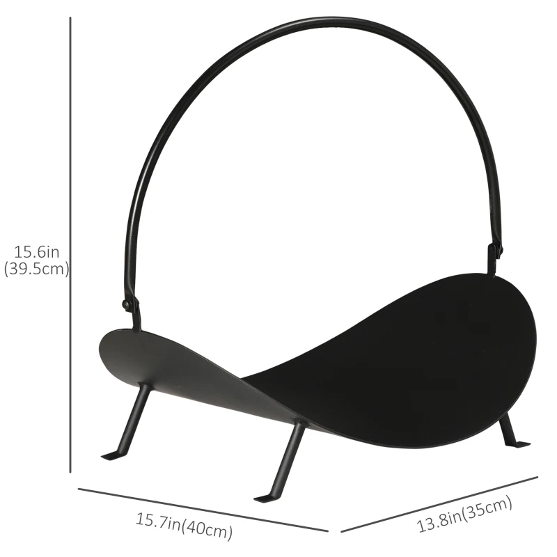 Outsunny 16" Firewood Log Rack Curved Fireplace Log Holder Wood Storage Basket Carrier with Flexible Handle, for Outdoor and Indoor Use, Black