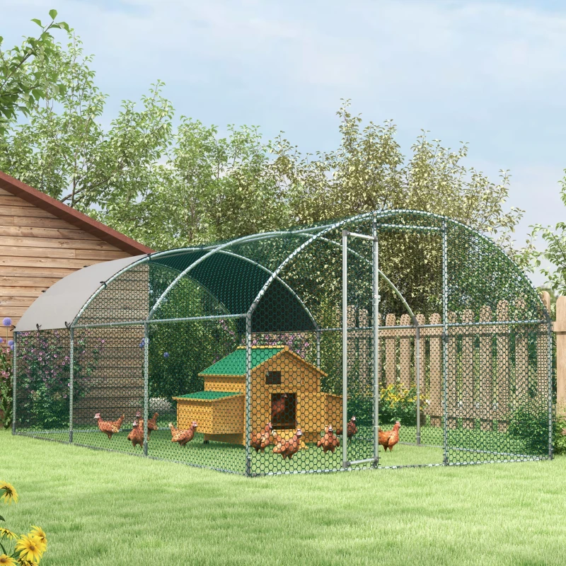 PawHut Large Chicken Coop Metal Chicken Run with Waterproof and Anti-UV Cover, Dome Shaped Walk-in Fence Cage Hen House for Outdoor and Yard Farm Use, 1" Tube Diameter, 9.2' x 18.7' x 6.5'(m-11)