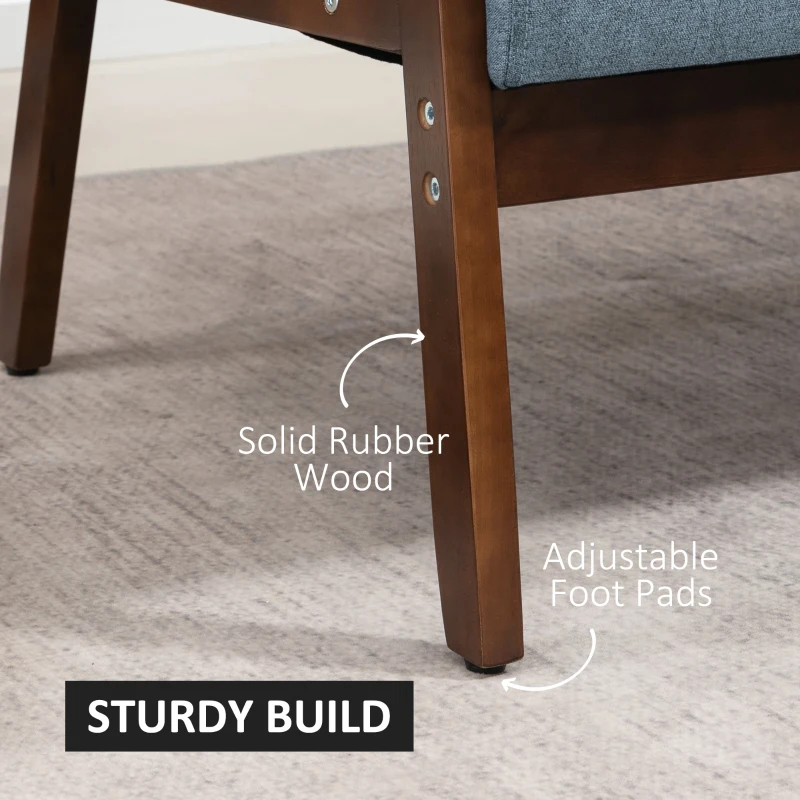 HOMCOM Compact Loveseat Sofa Couch Linen Fabric Double Seat Sofa with Rubber Wood Legs Blue