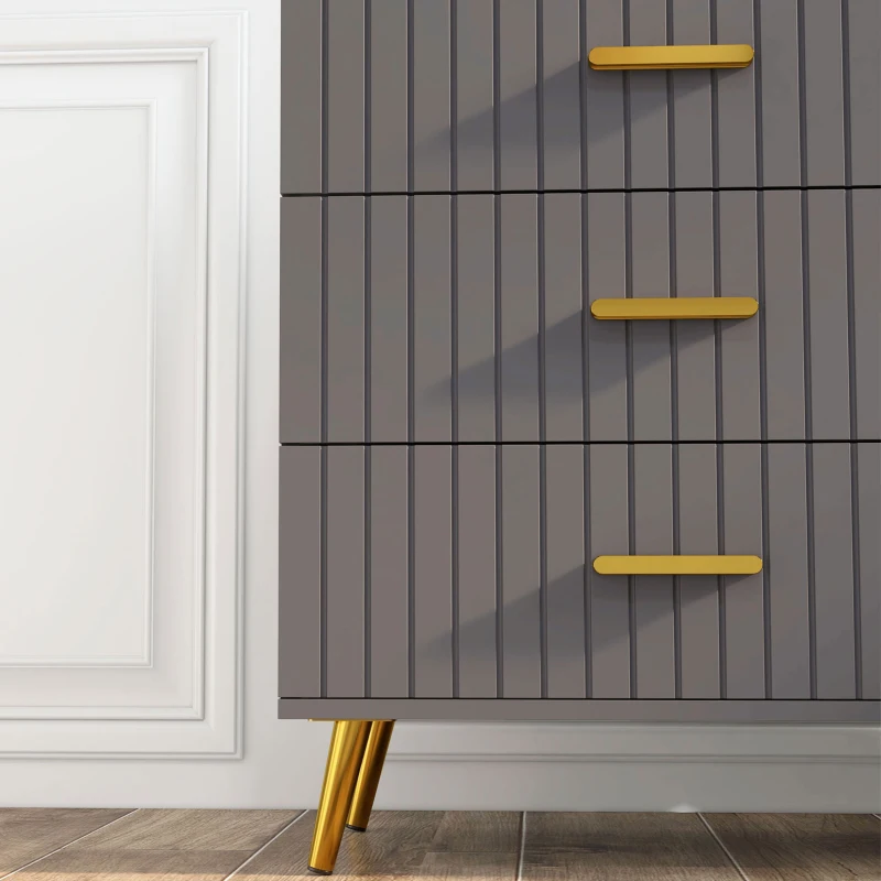 HOMCOM 4 Drawer Cabinet, Drawer Chest for Bedroom, Chest of Drawers with Aluminium Legs and Gold Handles, Dark Grey