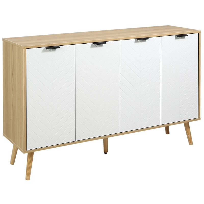 HOMCOM Modern Sideboard and Buffet, Dining Room Cabinet with Adjustable Shelves and 4 Doors, Natural