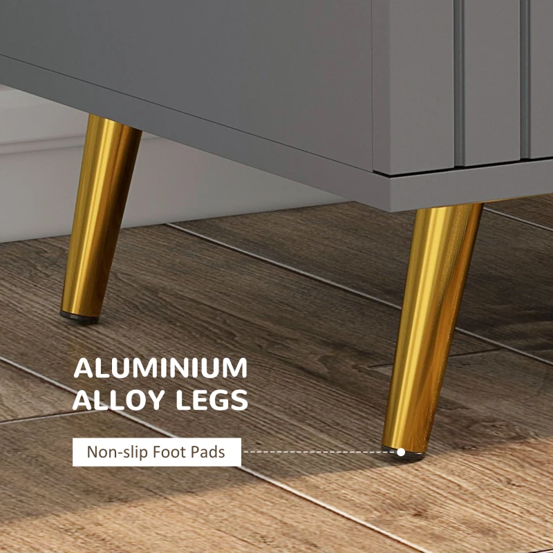 HOMCOM 3 Drawer Cabinet, Drawer Chest for Bedroom, Chest of Drawers with Aluminium Legs and Gold Handles, Dark Grey